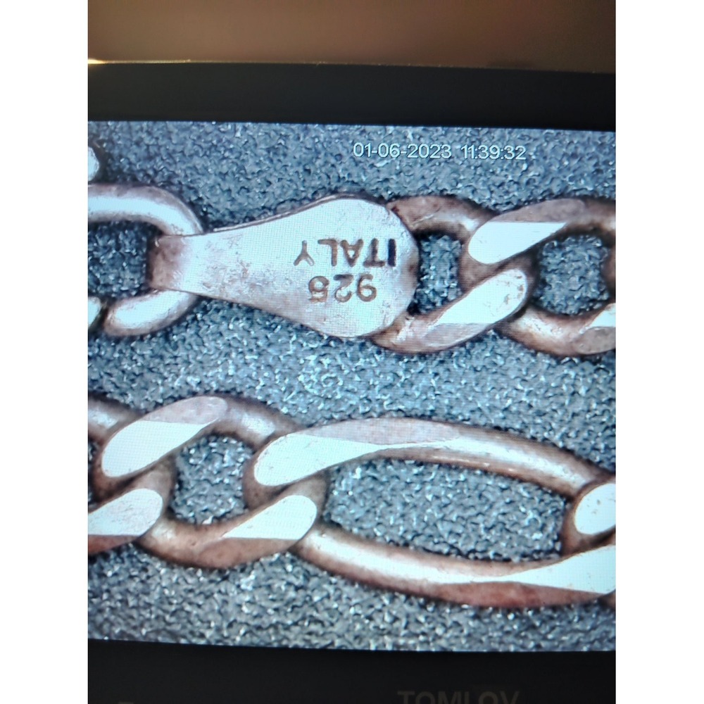 925 Sterling Silver Figaro Link Chain Bracelet Diamond Cut FAS Italy Unisex